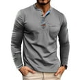 thumbnail image 1 of JUSLIO Button-Up Shirts for Men Cotton with Pockets Tops Solid Long sleeve Round Neck Tops Gray M, 1 of 6