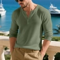 thumbnail image 1 of JUSLIO Button-Up Shirts for Men Ribbed Relaxed Fit Tops Solid Long sleeve Round Neck Tops Green M, 1 of 9
