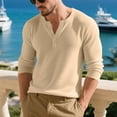thumbnail image 1 of JUSLIO Button-Up Shirts for Men Ribbed Relaxed Fit Tops Solid Long sleeve Round Neck Tops Khaki M, 1 of 9
