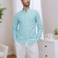 thumbnail image 1 of JUSLIO Button-Up Shirts for Men Striped Business Casual Tops Fashion Long sleeve Stand Collar Tops Light Blue 2XL, 1 of 9