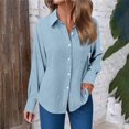 thumbnail image 1 of JUSLIO Button-Up Shirts for Women Cotton with Pockets Blouses Solid Long sleeve Collar Blouses Light Blue 2XL, 1 of 6