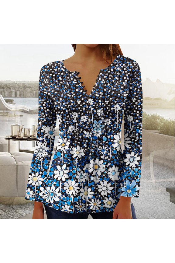 Button-Up Shirts for Women Pullover Graphic Blouses Ruched Long sleeve V Neck Blouses Multicolor XL