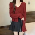 thumbnail image 1 of JUSLIO Button-Up Womens Blouses Casual Solid Cardigans Fashion Long sleeve V Neck Cardigans Red Free Size, 1 of 3