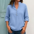 thumbnail image 1 of JUSLIO Button-Up Womens Blouses Cotton Casual Shirts Tops Fashion Long sleeve V Neck Linen Shirts Tops Blue 2XL, 1 of 6