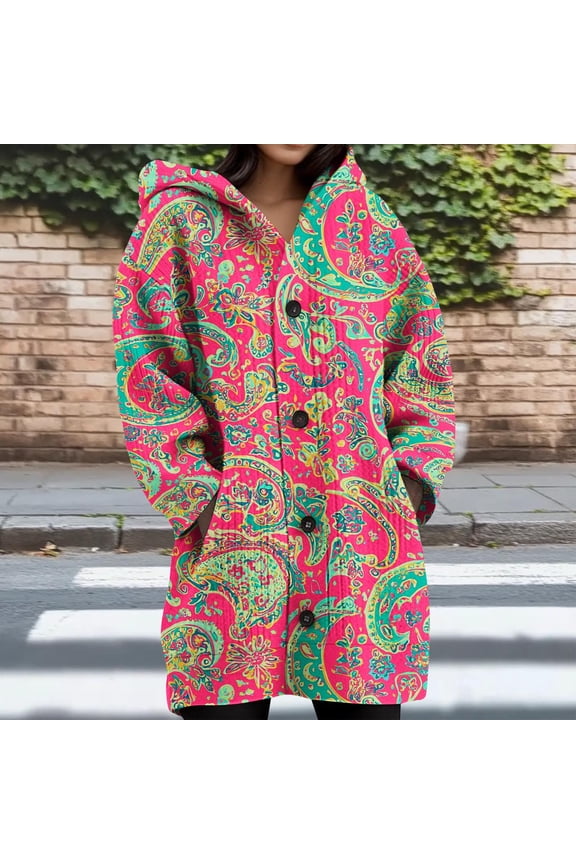 Button-Up Womens Shirts Cotton Hoodies Cardigans Graphic Long sleeve Cardigans Hot Pink XL