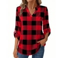 thumbnail image 1 of JUSLIO Button-Up Womens Shirts Plaid Graphic Blouses Fashion Long sleeve V Neck Blouses Red M, 1 of 2