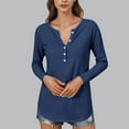 thumbnail image 1 of JUSLIO Button-Up Womens Tops Casual Solid Shirts Fashion Long sleeve Round Neck Shirts Navy M, 1 of 6