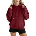 thumbnail image 1 of JUSLIO Button-Up Womens Tops with Pockets Hoodies Sweatshirts Solid Long sleeve Turtleneck Sweatshirts Wine M, 1 of 8