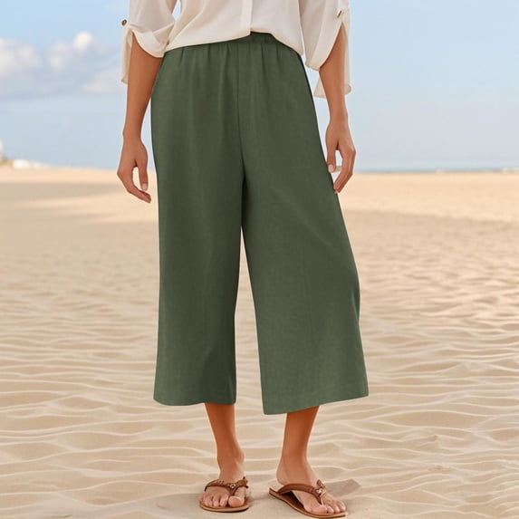 JUSLIO Capris for Women Loose Solid, Drawstring with Pockets Everyday Casual Wide-Leg Capris