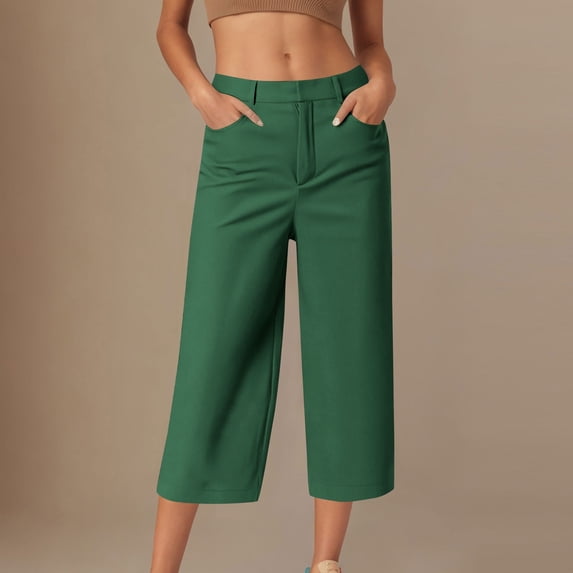 JUSLIO Capris for Women Loose Solid, with Pockets Everyday Casual Clasp Capris
