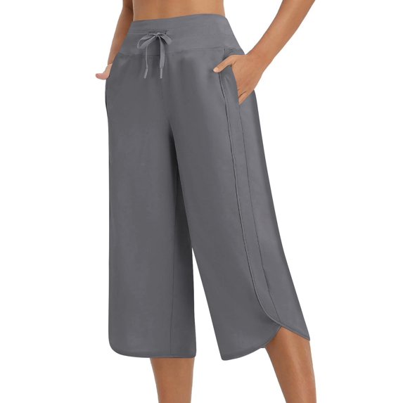 JUSLIO Capris for Women with Pockets High Elastic Solid Yoga Workout Split Hem Capri Leggings