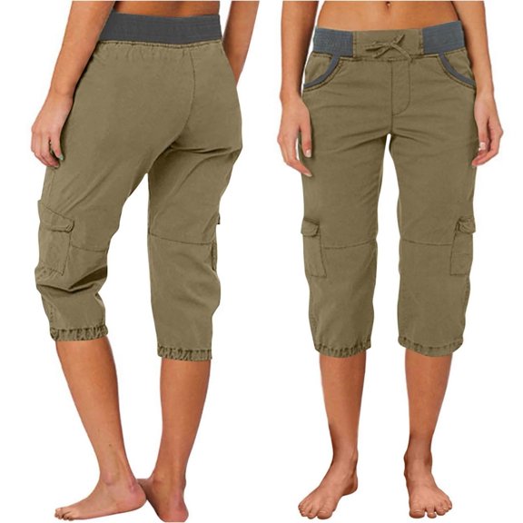 JUSLIO Cargo Pants for Women Casual High Waist Pockets Drawstring Comfortable Comfortable Green L