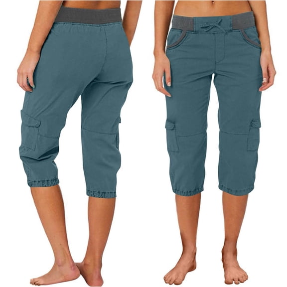 JUSLIO Cargo Pants for Women Casual High Waist Pockets Drawstring Comfortable Comfortable Plus Size Blue 3XL