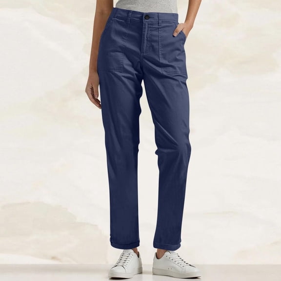 JUSLIO Cargo Pants for Women Casual Pockets Comfortable Blue M
