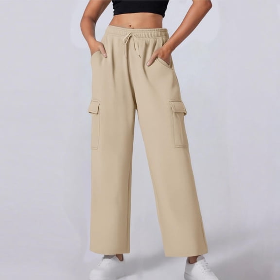 JUSLIO Cargo Pants for Women Pants for Women Comfortable Pockets Casual Wide leg Pants Yellow M