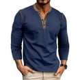 thumbnail image 1 of JUSLIO Color Block Long Sleeve T Shirts for Men Button-Up Cotton Tops Fashion Long sleeve Round Neck Tops Dark Blue 3XL, 1 of 9
