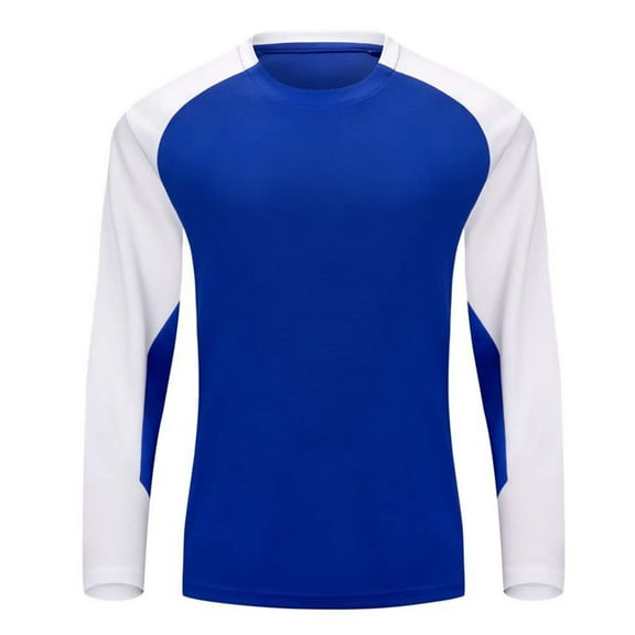 JUSLIO Color Block Long Sleeve T Shirts for Men Pullover Casual Tops Fashion Long sleeve Round Neck Tops Blue 5XL
