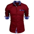 thumbnail image 1 of JUSLIO Color Block Shirts for Men Button-Up Casual Tops Fashion Long sleeve Collar Tops Wine M, 1 of 6