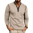 thumbnail image 1 of JUSLIO Color Block Shirts for Men Button-Up Cotton Tops Fashion Long sleeve Round Neck Tops Khaki 3XL, 1 of 9
