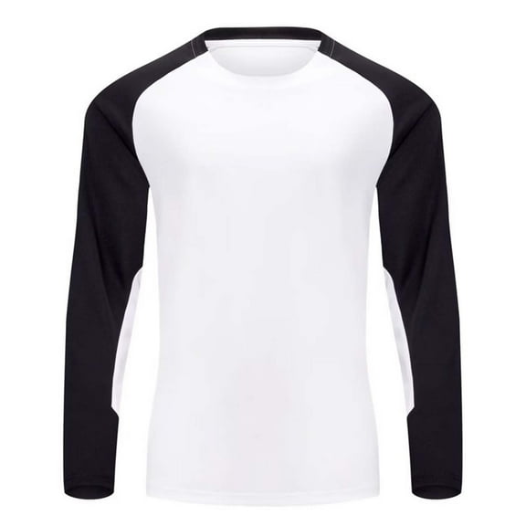 JUSLIO Color Block Shirts for Men Pullover Casual Tops Fashion Long sleeve Round Neck Tops White XL