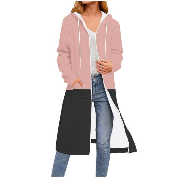JUSLIO Color Block Shirts for Women Zipper Hoodies Sweatshirts with Pockets Long sleeve Sweatshirts Pink M