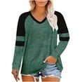thumbnail image 1 of JUSLIO Contrast Color Shirts for Women Plus Size Relaxed Fit Blouses Fashion Long sleeve V Neck Blouses Green 5XL, 1 of 5