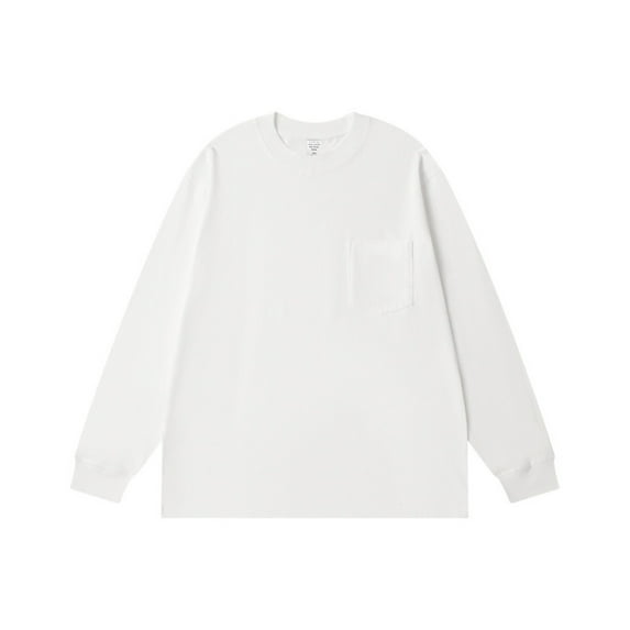 JUSLIO Cotton Mens Shirts Pullover with Pockets Tops Solid Long sleeve Round Neck Tops White XL