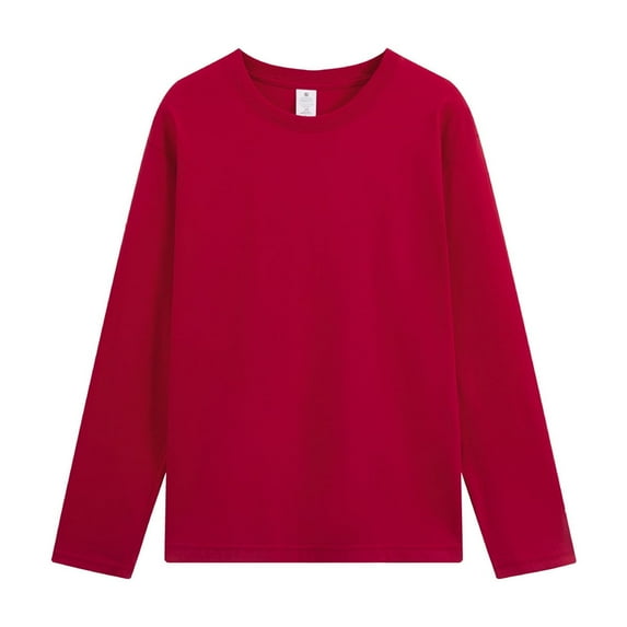 JUSLIO Cotton Shirts for Men Pullover Solid Tops Fashion Long sleeve Round Neck Tops Wine S