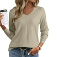 thumbnail image 1 of JUSLIO Cotton Shirts for Women Pullover Knit Blouses Solid Long sleeve V Neck Blouses Khaki 2XL, 1 of 9