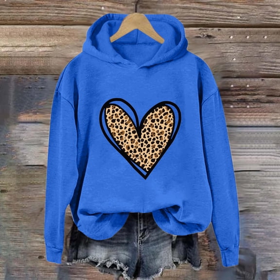 JUSLIO Crewneck Hoodies for Women Hooded Leopard Print Sweatshirts Casual Comfortable Everyday Long Sleeve Sweatshirts