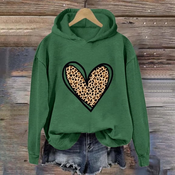 JUSLIO Crewneck Ladies Sweatshirts Hooded Leopard Print Hoodies Comfortable Everyday Long Sleeve Casual Sweatshirts