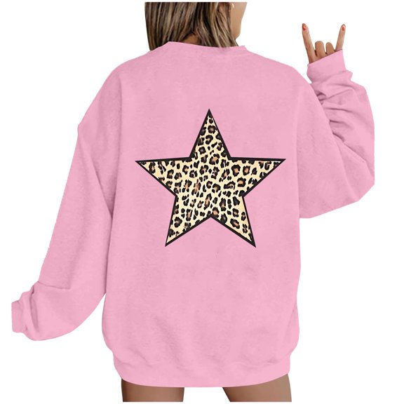 JUSLIO Crewneck Sweatshirts for Women Hoodless Leopard Print Hoodies Comfortable Everyday Long Sleeve Casual Sweatshirts