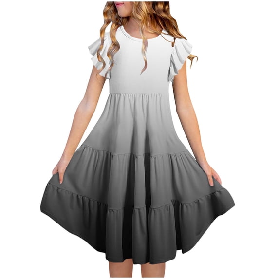 JUSLIO Dresses for Girls A Line Dresses Casual Crew Neck Short Sleeve Dress Size 4 Y