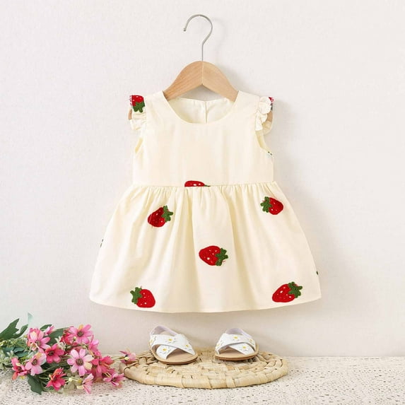 JUSLIO Dresses for Girls Beach Dresses Puff Casual Sleeveless Cotton Dress Size 2 Y