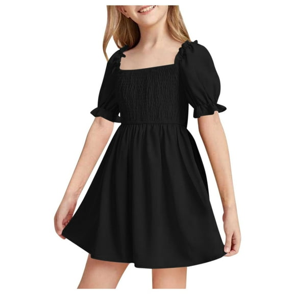 JUSLIO Dresses for Girls Beach Dresses Solid Casual Short Sleeve Cotton Dress Size 12 Y