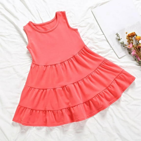 JUSLIO Dresses for Girls Beach Dresses Solid Casual Sleeveless Cotton Dress Size 3 Y