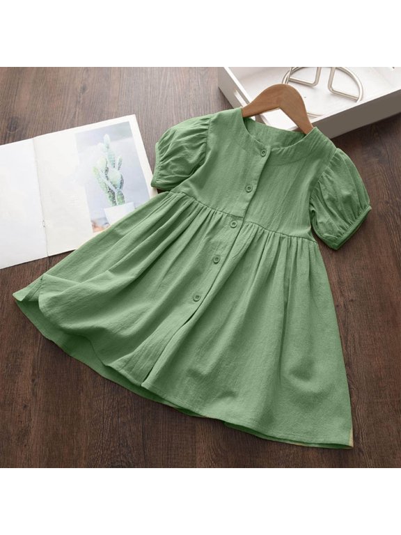 Dresses for Girls Beach Dresses Solid Crew Neck Short Sleeve Casual Cotton Dress Size 3 Y