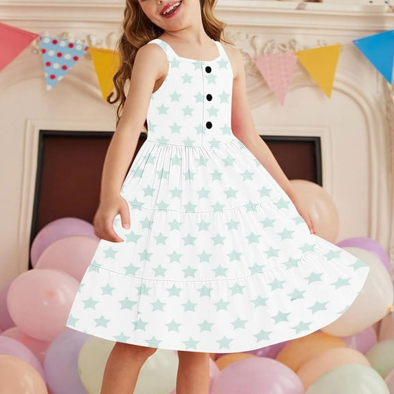 JUSLIO Dresses for Girls Button Dresses with Pockets Crew Neck Sleeveless Casual Dress Size 2 Y