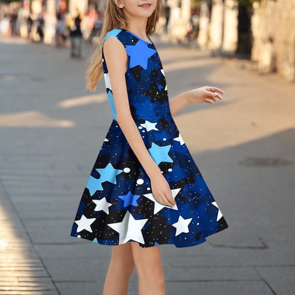 JUSLIO Dresses for Girls Dance Dresses Dancewear Crew Neck Sleeveless Casual Dress Size 4 Y