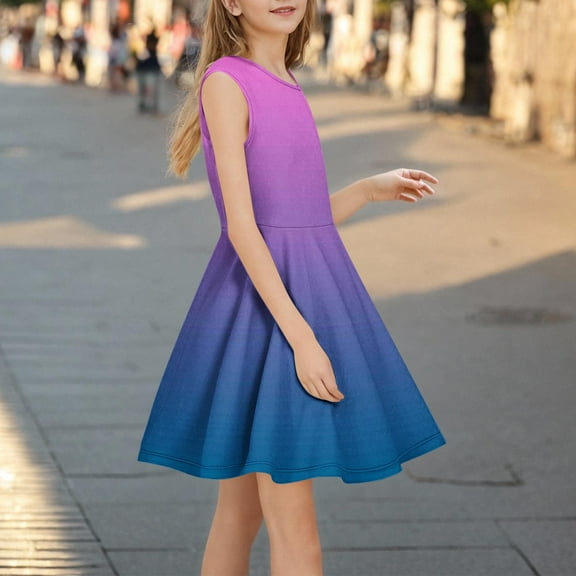 JUSLIO Dresses for Girls Dance Dresses Dancewear Crew Neck Sleeveless Casual Dress Size 4 Y