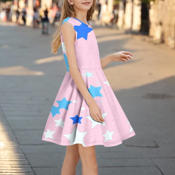 JUSLIO Dresses for Girls Dance Dresses Dancewear Crew Neck Sleeveless Casual Dress Size 4 Y