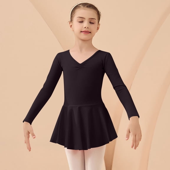 JUSLIO Dresses for Girls Dance Dresses Dancewear V Neck Long Sleeve Ballet Casual Cotton Dress Size 12 Y