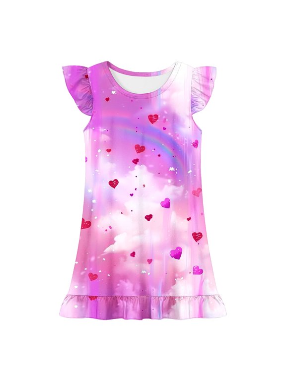 Dresses for Girls Flying Sleeve Dresses Ruffle Crew Neck Sleeveless Casual Dress Size 3 Y