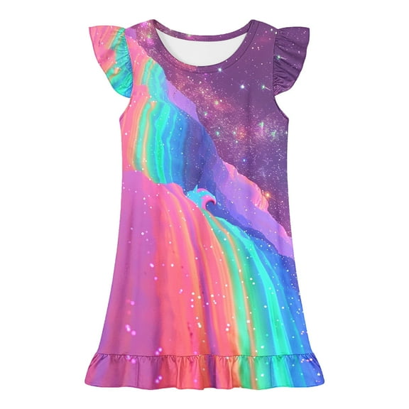 JUSLIO Dresses for Girls Flying Sleeve Dresses Ruffle Crew Neck Sleeveless Casual Dress Size 3 Y