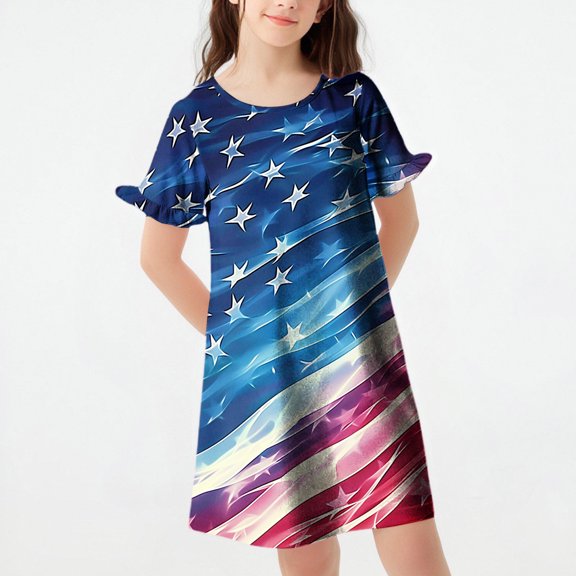 JUSLIO Dresses for Girls Pajamas Dresses Loungewear Crew Neck Short Sleeve Casual Dress Size 12