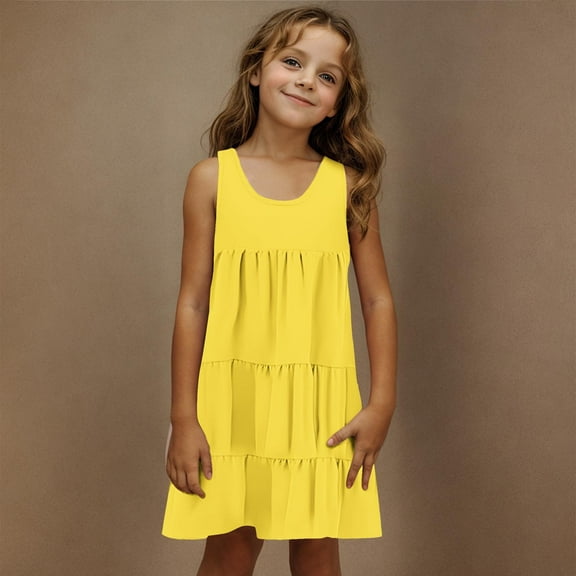 JUSLIO Dresses for Girls Patchwork Dresses Solid Crew Neck Sleeveless Casual Dress Size 14