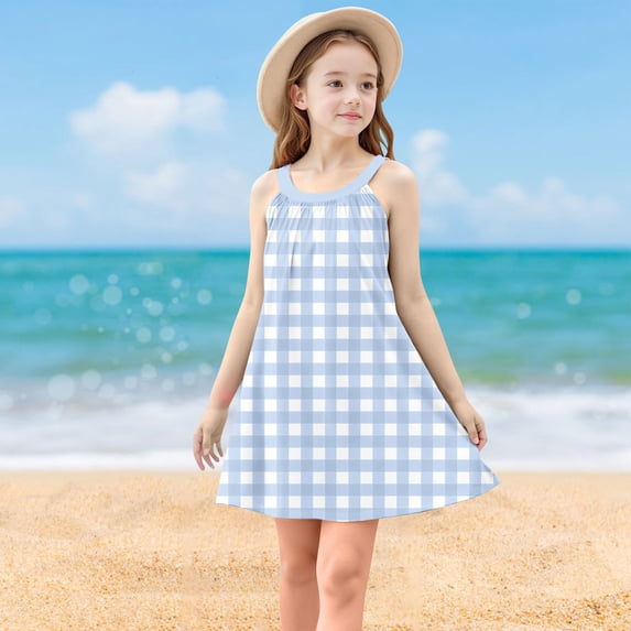 JUSLIO Dresses for Girls Plaid Dresses Tank Casual Sleeveless Dress Size 4 Y