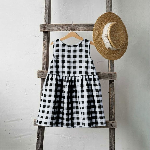 JUSLIO Dresses for Girls Plaid Dresses Tank Crew Neck Sleeveless Casual Dress Size 3 Y