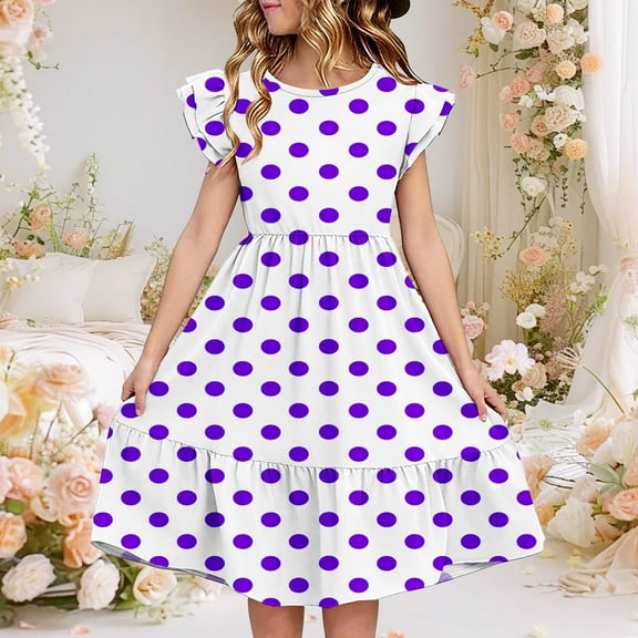 JUSLIO Dresses for Girls Pleated Dresses Cute Crew Neck Flutter Casual Dress Size 9 Y