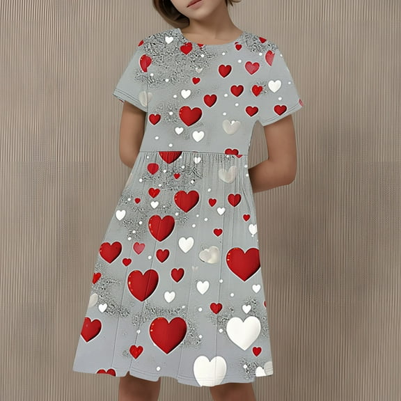 JUSLIO Dresses for Girls Pleated Dresses Print Casual Short Sleeve Dress Size 6